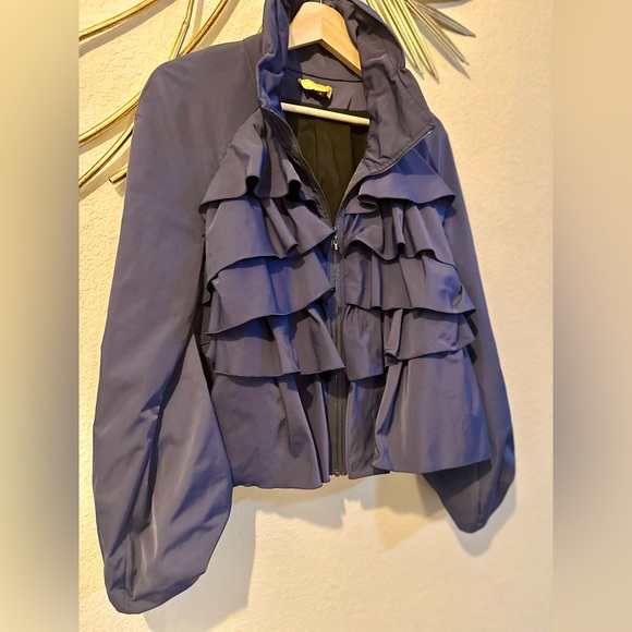 Vintage SOCA St. John Blue Ruffled 100% Polyester Jacket - Size S - Picture 2 of 4
